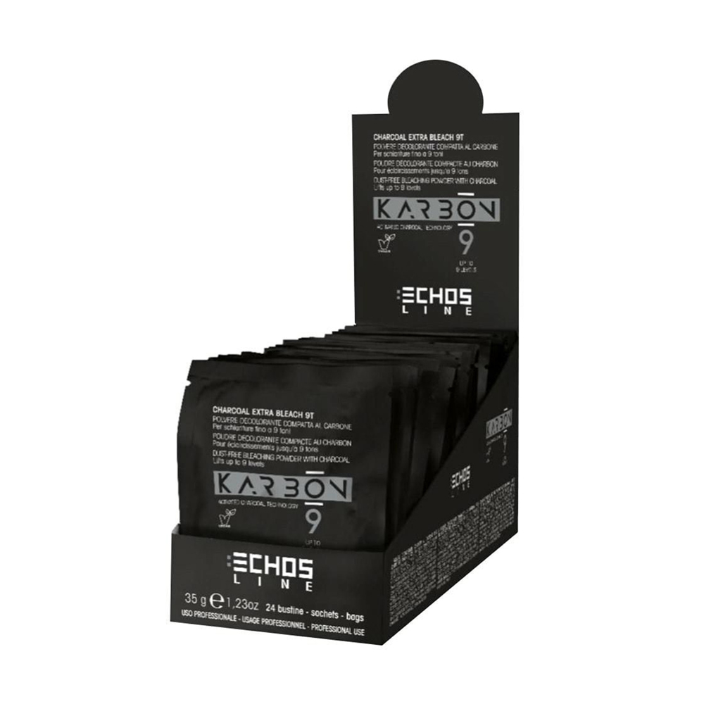 Знебарвлювальний вугільний порошок для освітлення волосся Echosline Karbon 9 Charcoal Extra Bleach до 9-ти тонів, 24*35 г